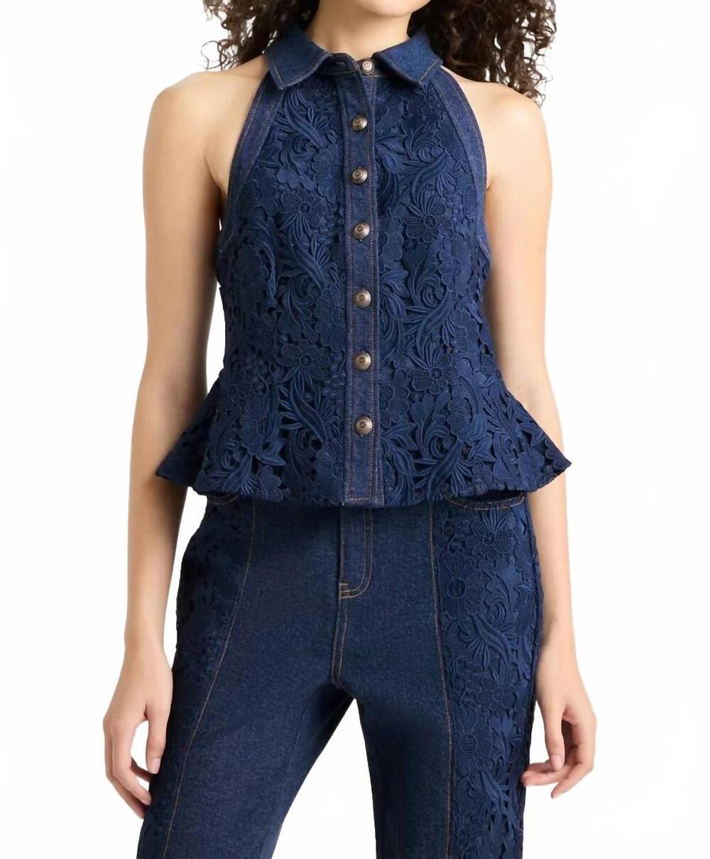 NEW CINQ A SEPT ronin halter top in dark denim